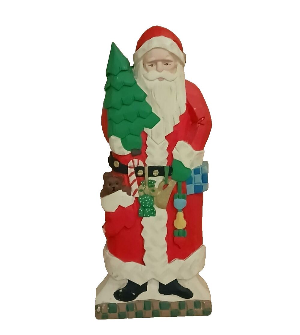Vintage Carved Wooden Santa Claus Figurine Christmas Holiday Shelf Decoration